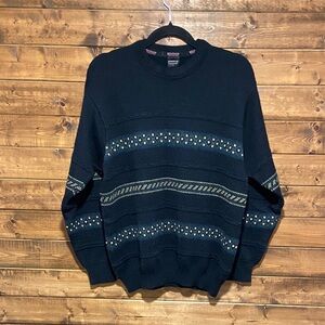 Westbury Men’s Black Green & Gold Patterned Sweater | Size Small